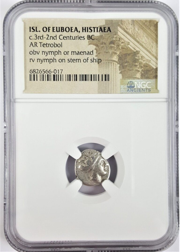 Read more about the article NGC Certified AR Tetrobol of Histiaea / Histiaia Ancient Greek Silver Coin Nymph