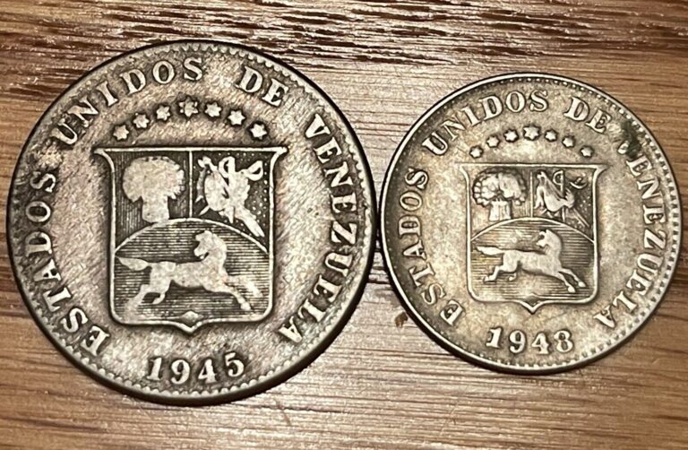 Read more about the article Lot of 2 Venezuela Coins  12.5 Centimos 1945 and 5 Centimos 1948