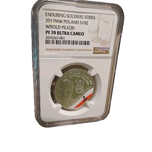 Read more about the article RARE! 1/51 NGC PF70 ULTRA CAMEO Poland 17 War Soldier Pilecki Silver Coin POLSKA