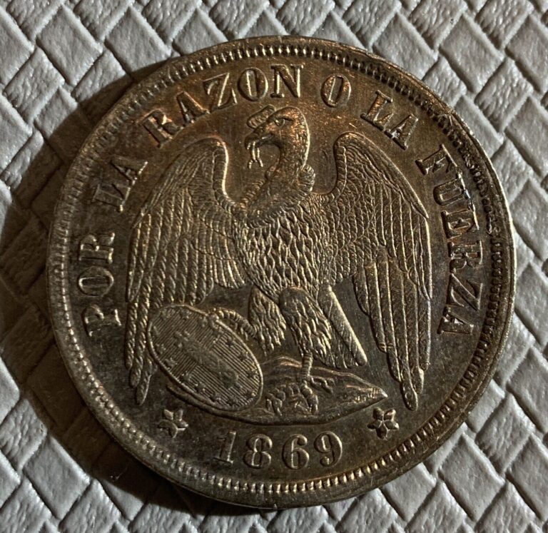 Read more about the article 1869 Chile Un Peso Silver COIN  AU-MS