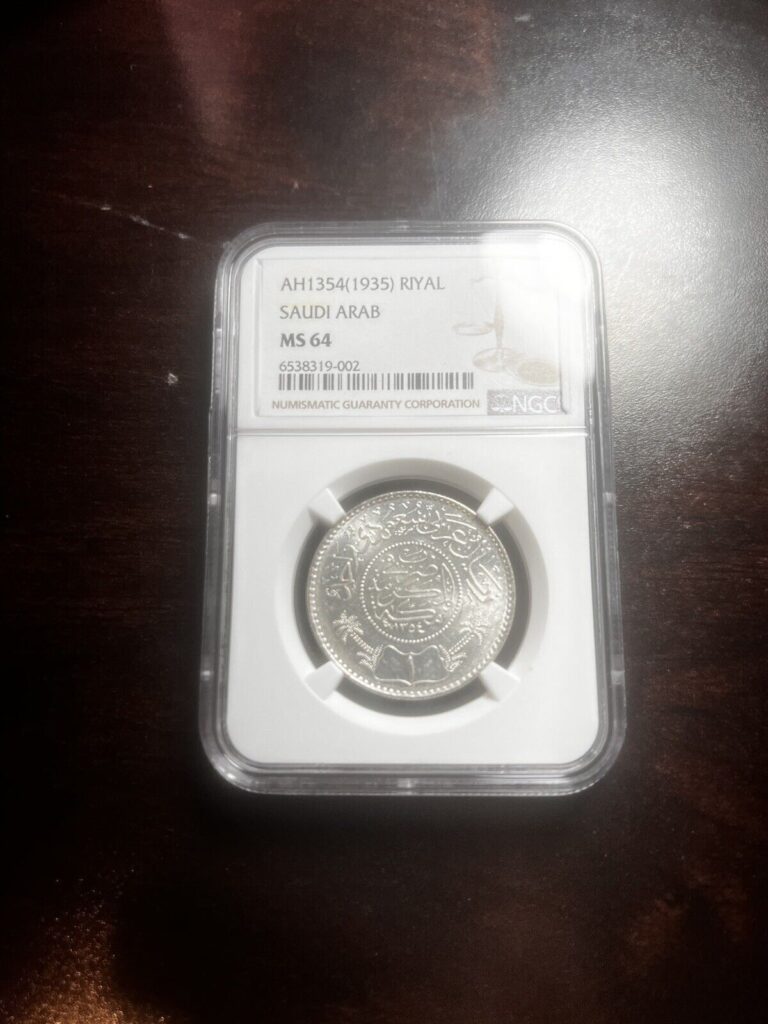 Read more about the article SAUDI ARABIA AH1354(1935) SILVER 1 RIYAL Ms64 Ngc Foreign Silver World Silver