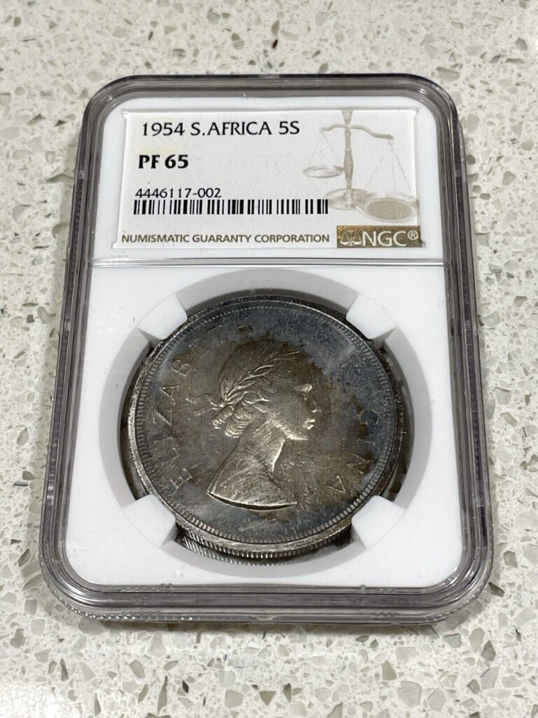 Read more about the article 1954 NGC PF 65 South Africa Proof  5 Shillings Silver Coin