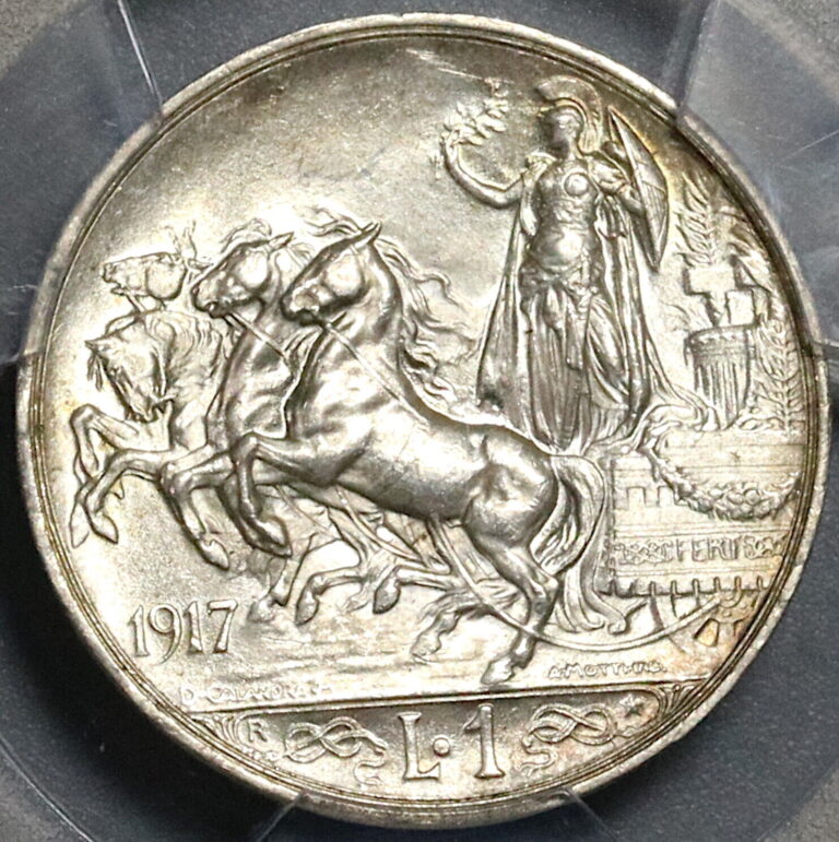 Read more about the article 1917 PCGS MS 64 Italy 1 Lira Horses Chariot Silver Mint State Coin (22090501C)