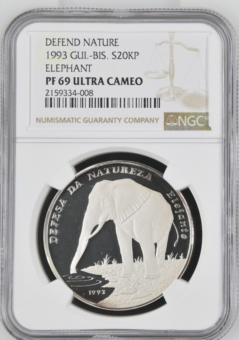 Read more about the article 1993 Guinea Bissau Elephant 20000 Pesos Proof Silver Coin – NGC PF 69 Ultra Cam