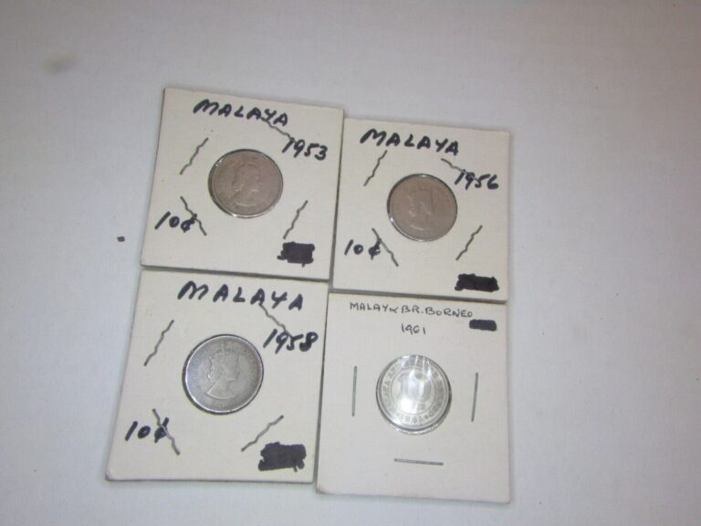 Read more about the article Lot of 4 Malaya Br Borneo coins 1953 and 1956 and 1958 and 1961 10 cents