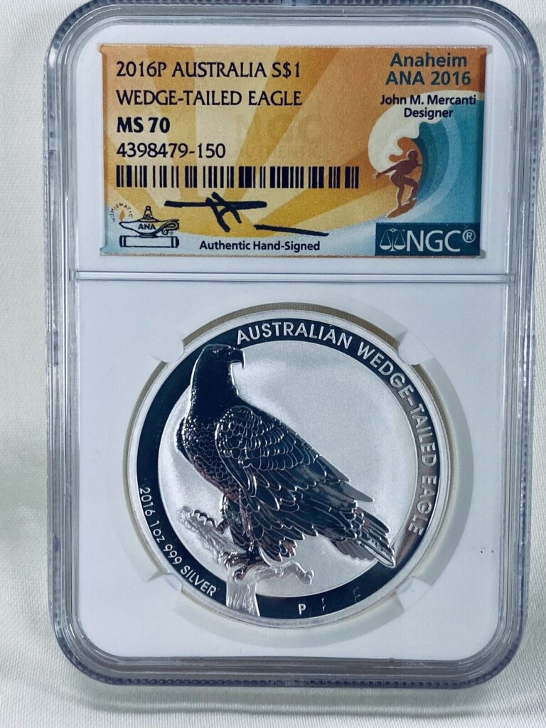 Read more about the article Australia Silver 2016 1 oz Wedge Tailed Eagle AnaheimANA NGC MS70 John Mercanti