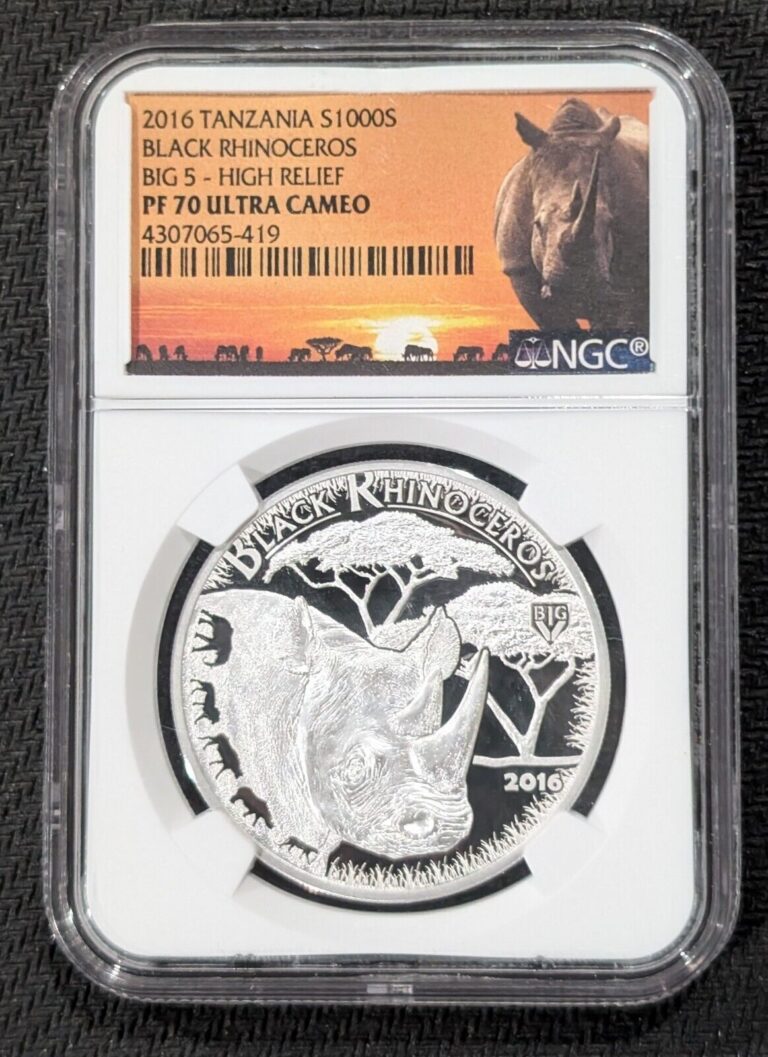 Read more about the article 2016 Tanzania Black Rhinoceros Silver 1oz NGC PF70 UCAM Big 5 High Relief Proof