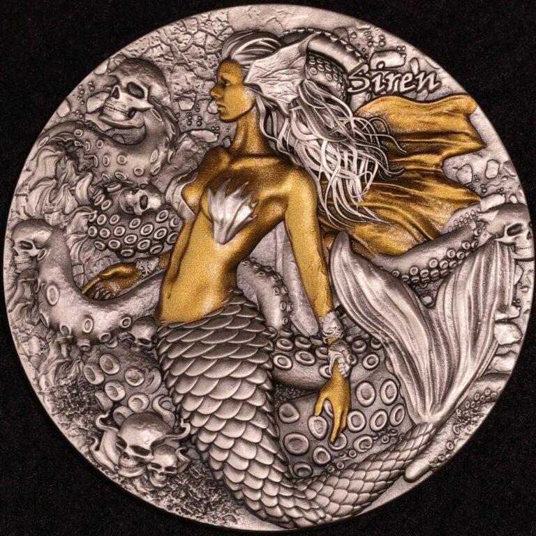 Read more about the article 2025 Cameroon Greek Mythology 2 oz Antiqued Silver Siren Mintage of only 199