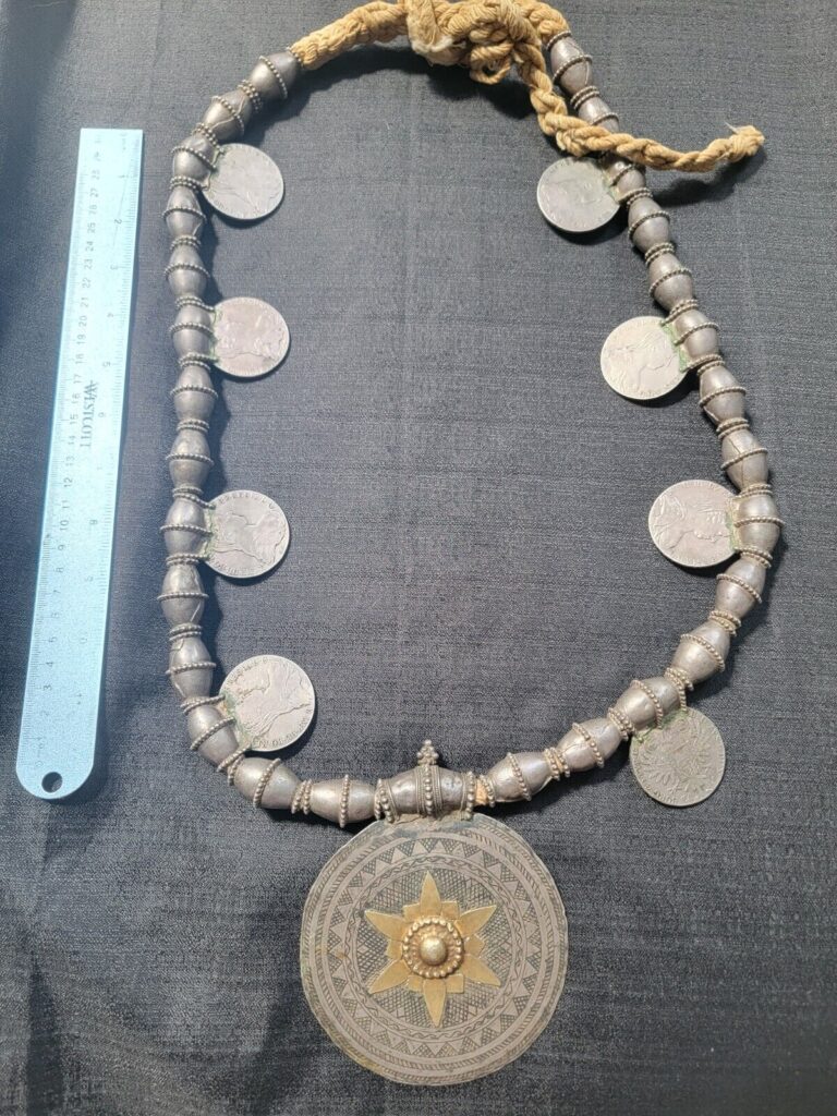 Read more about the article Rare! Vintage Omani Somt With 8 Maria Theresa Thaler Coins and Gilded Medallion