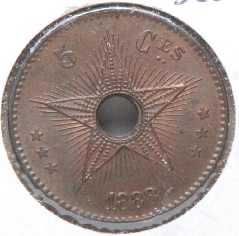 Read more about the article Congo Free State  1888/7 (8 over 7) 5 Centimes  KM3  About Uncirculated+  9-6