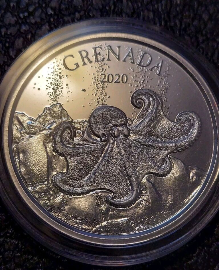 Read more about the article 2020 1 oz .999 Silver Coin – Grenada Octopus Volcano – BU Silver Coin