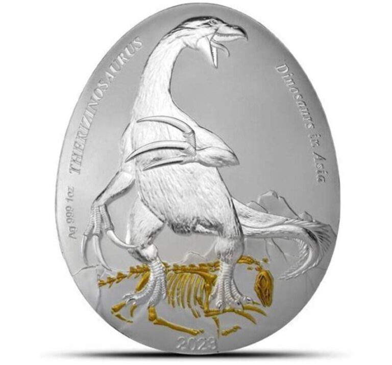 Read more about the article 2023 1 oz Proof Samoa Silver Dinosaurs in Asia Therizinosaurus Coin (Box + CoA)