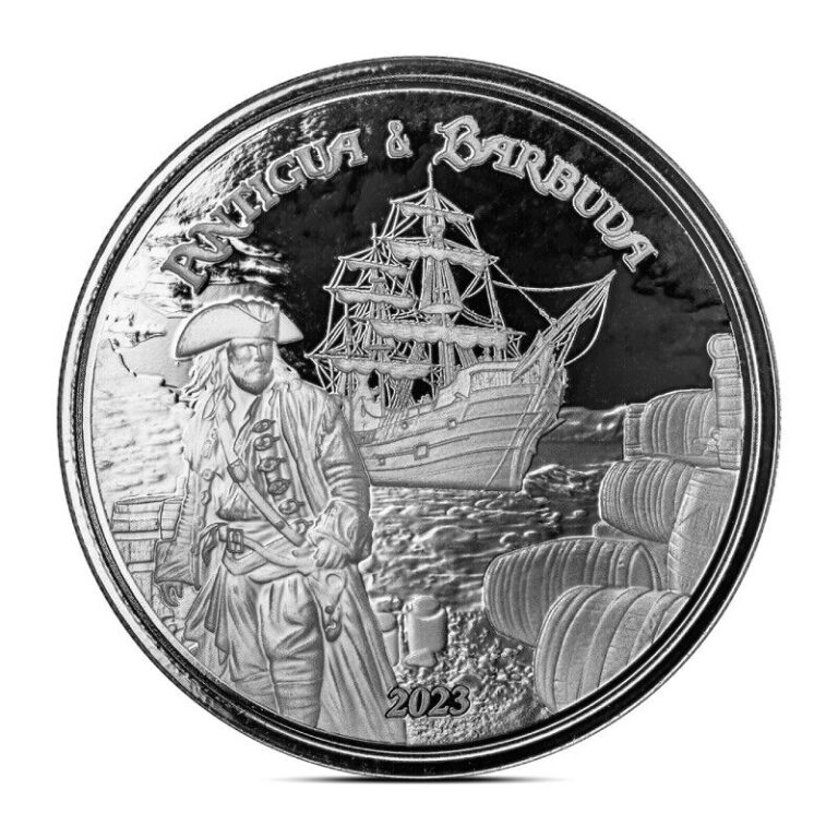 Read more about the article Presale 2023 1 oz Antigua and Barbuda Rumrunner Pirate Silver Coin (BU)