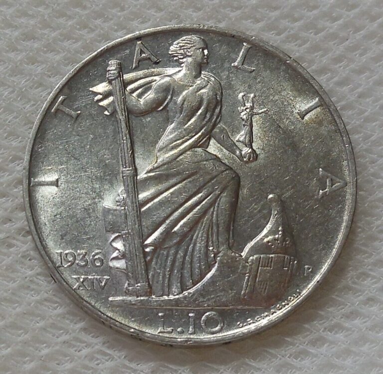 Read more about the article 1936 R ITALY 10 LIRE SILVER COIN AU SCARCE MINTAGE 619 000