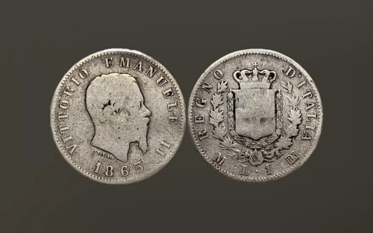 Read more about the article 1863 1 LIRE ITALY REGNO D’ITALIANA Silver Rare COIN (FM194)