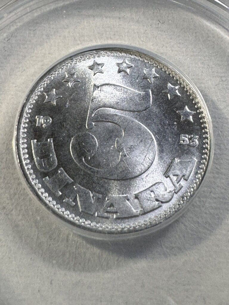 Read more about the article 1953 Yugoslavia 5 Dinara Coin Graded MS 67 by ANACS