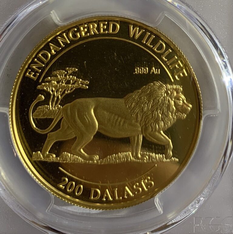 Read more about the article 1996 Gambia 200 Dalasis Endangered Wildlife (KM48  Fr.8) GOLD PCGS PR63 DCAM