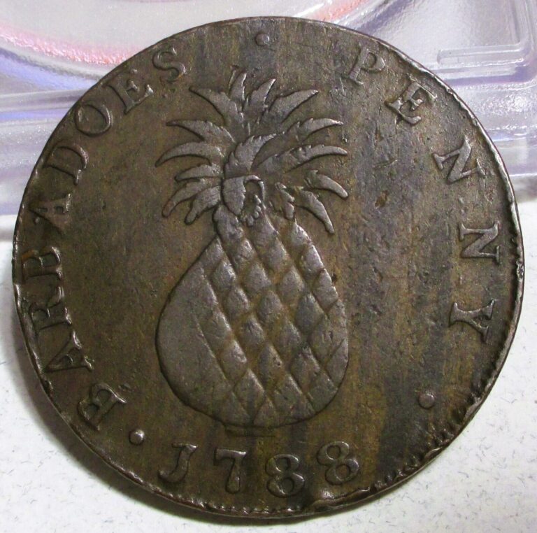 Read more about the article 1788 BARBADOS PENNY LARGE HEAD and LARGE PINEAPPLE VF+ COIN.