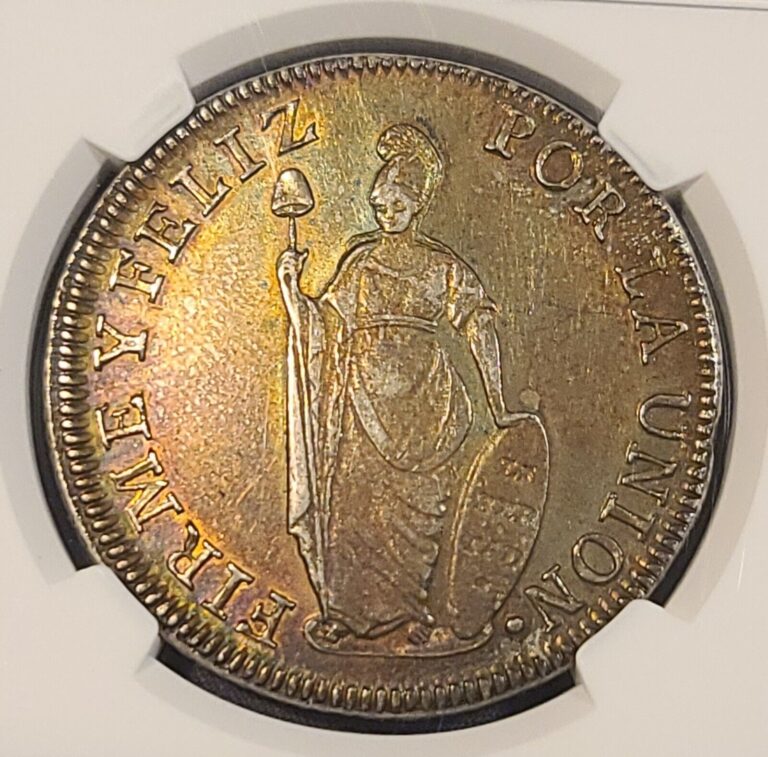 Read more about the article Peru 1834 MM Silver 8 Reales  Lima (NGC AU Details) RAINBOW TONING 🌈🌈 SHARP!!