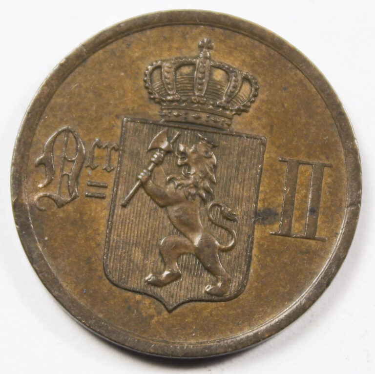 Read more about the article Norway 1884 2 Ore Bronze Coin XF KM# 353