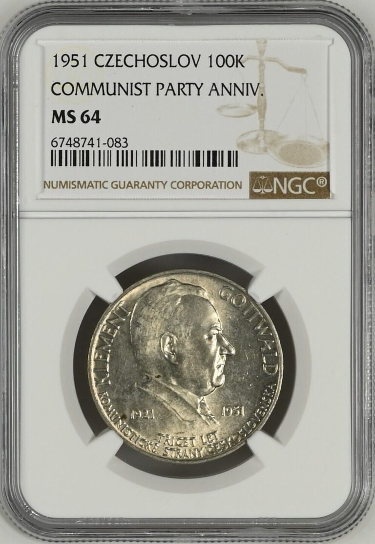 Read more about the article CZECHOSLOVAKIA 100 Korun 1951 Silver NGC MS64 30 Years of the Communist Party