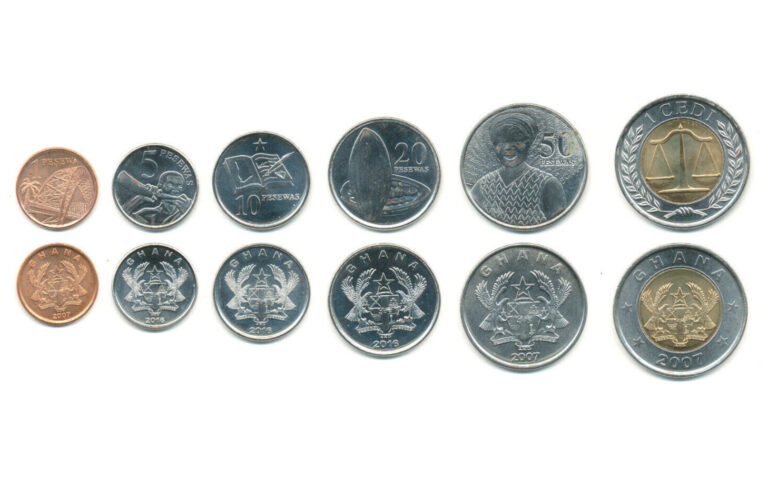 Read more about the article Ghana  UNC  Coins  6 Pcs Set  1 5 10 20 50 Pesewas 1 Cedi 2007 2016  BIMETAL