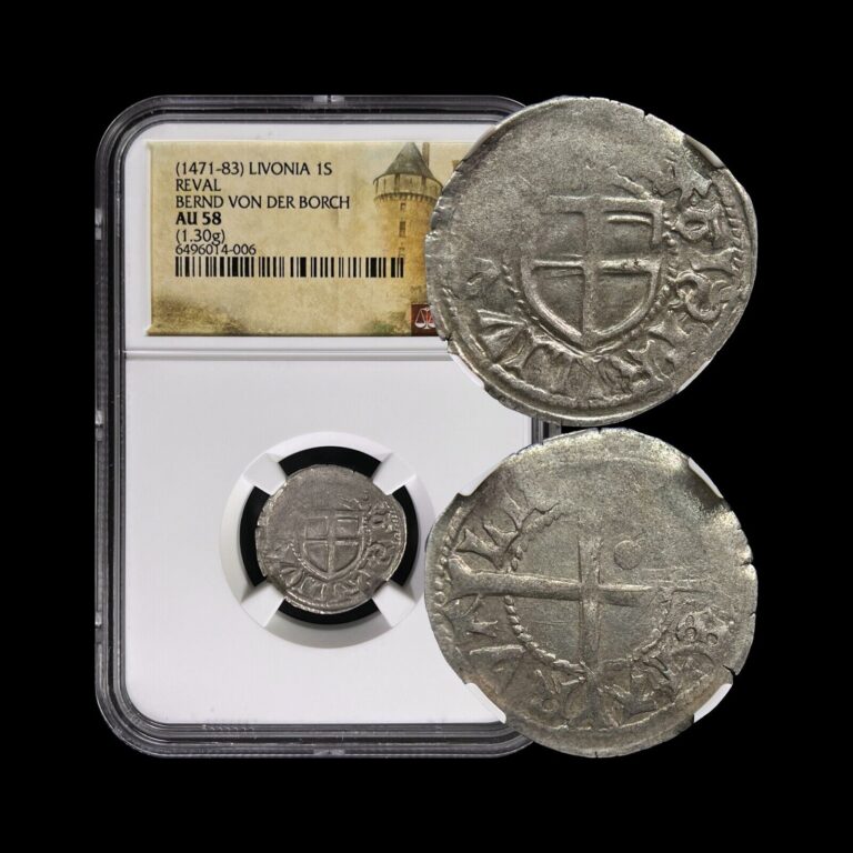 Read more about the article LIVONIA. 1471  Schilling  Silver – NGC AU58 – Teutonic Order  Reval  Tallinn 006