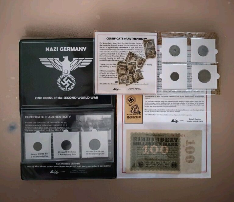 Read more about the article Third Reich Coins WW2 German 1 5 and 10 Reichspfennig  100 Million Mark  Stamps