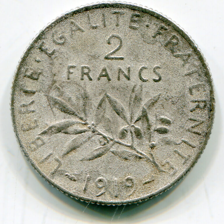 Read more about the article France 2 Francs 1919 KM-845.1   lotaug5465