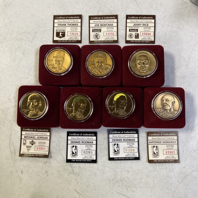 Read more about the article Michael Jordan and Others Bronze Coin Highland Mint Lot Of 7 With Box and COA