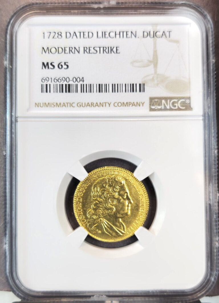 Read more about the article 1728 DATED LIECHTENSTEIN GOLD 1 DUCAT RESTRIKE NGC MS 65 RARE GEM BEAUTY