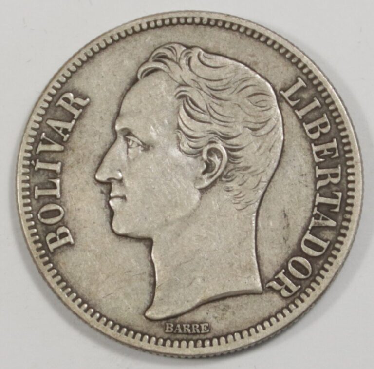 Read more about the article 1935 Venezuela  5 Bolivars Y# 24.2 .900 Silver
