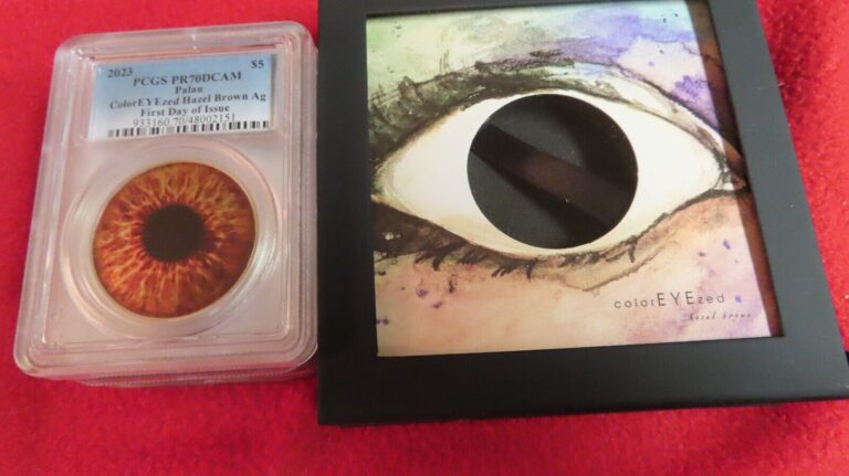 Read more about the article 2023 Palau 1 oz 999 Silver $5 ColorEYEzed Hazel Brown EYE Proof PCGS PR70