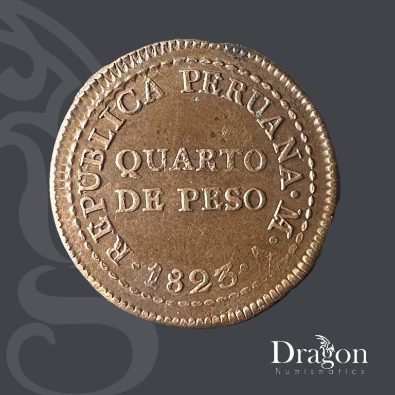 Read more about the article PERU 🇵🇪1823 1/4 PESO PROVISIONAL COINAGE COPPER N#20591 CIRCULATED 🐉