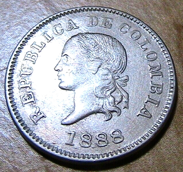 Read more about the article 1888 Colombia 5 Centavos XF+ AU Lustrous South American Republic 5C Coin