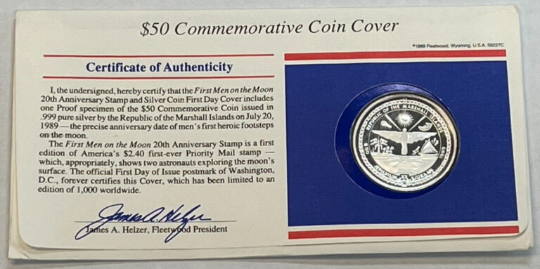 Read more about the article 1989 Marshall Islands $50 First Men on the Moon 1oz .999 Silver Proof Coin w/COA