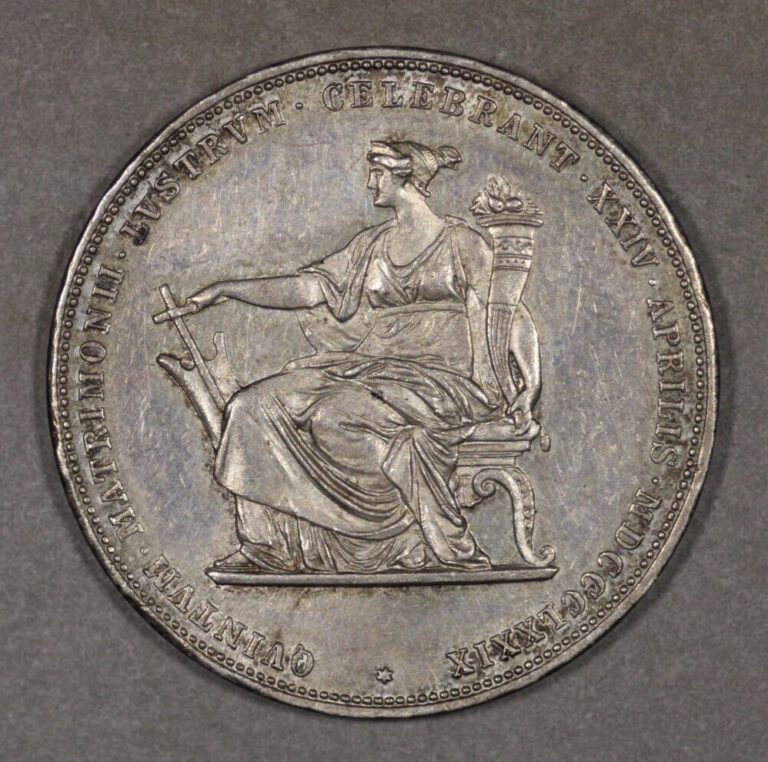 Read more about the article 1879 Austria Silver 2 Gulden Wedding Jubilee