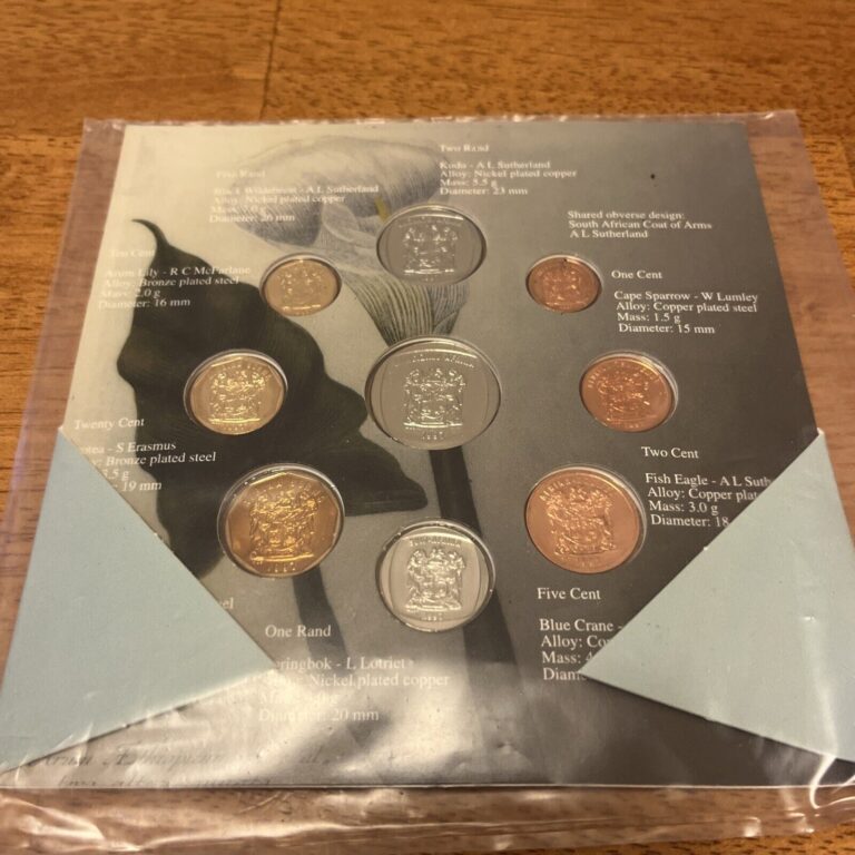 Read more about the article SOUTH AFRICA – 1997 (9) Coin Uncirculated Mint Set  on a Stand-up Card – Km-MS33