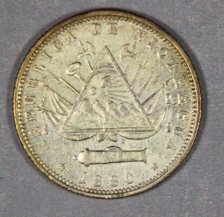 Read more about the article 1880 H Nicaragua 20 Centavos Silver Coin