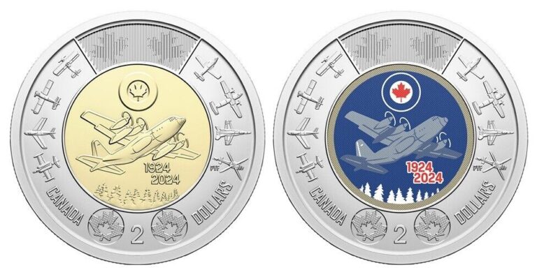 Read more about the article 2024 CANADA $2 DOLLAR NON AND COLOURED BU ROYAL CANADIAN AIRFORCE TOONIE COINS