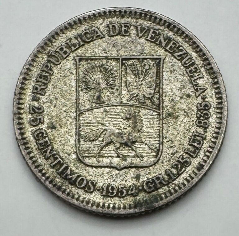 Read more about the article 1954 Venezuela Silver .835 25 Centimos- Venezuelan Silver Coin – Ships Free