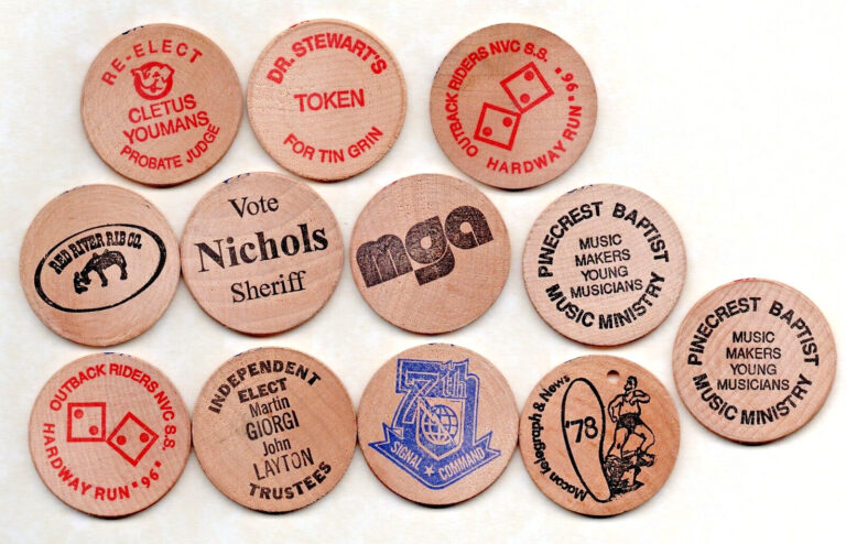 Read more about the article (12) Georgia GA Souvenir Wooden Nickels – Coins Tokens