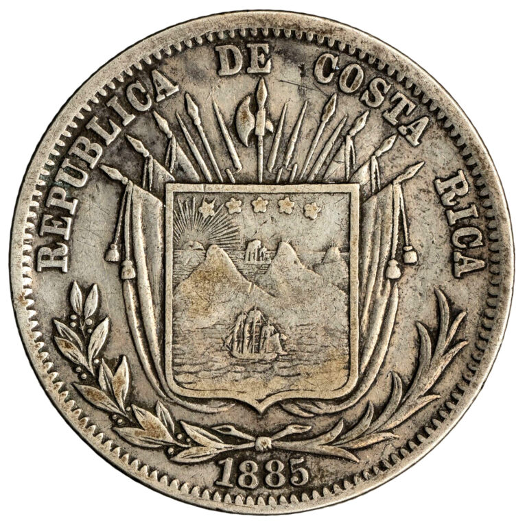 Read more about the article Costa Rica 1885 GW Silver 50 Centavos   12.50 gr  31.26 mm KM-124