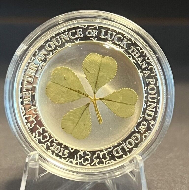 Read more about the article 2015 1 Oz .925 Fine Silver Four-Leaf Clover Ounce of Luck 2015 CIT Palau $5 Coin