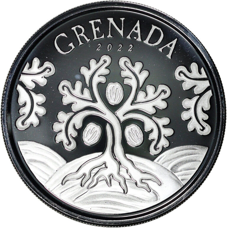 Read more about the article 2022 Eastern Caribbean Bank $2 Grenada Nutmeg Tree 1 oz .999 Fine Silver BU Coin