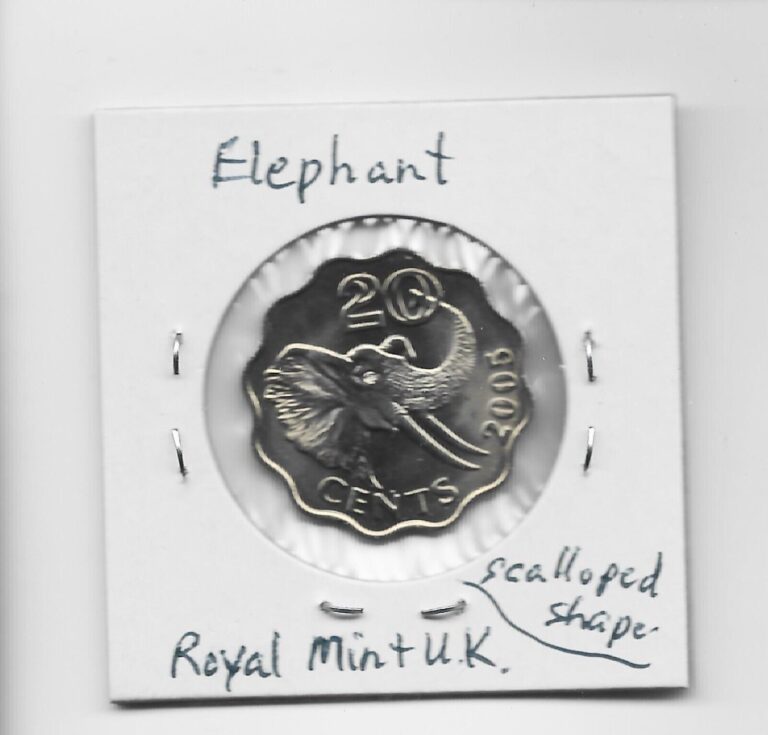 Read more about the article Swaziland 20 Cents 2005 K50 Elephant Scalloped Shape Obsolete Country Eswatini