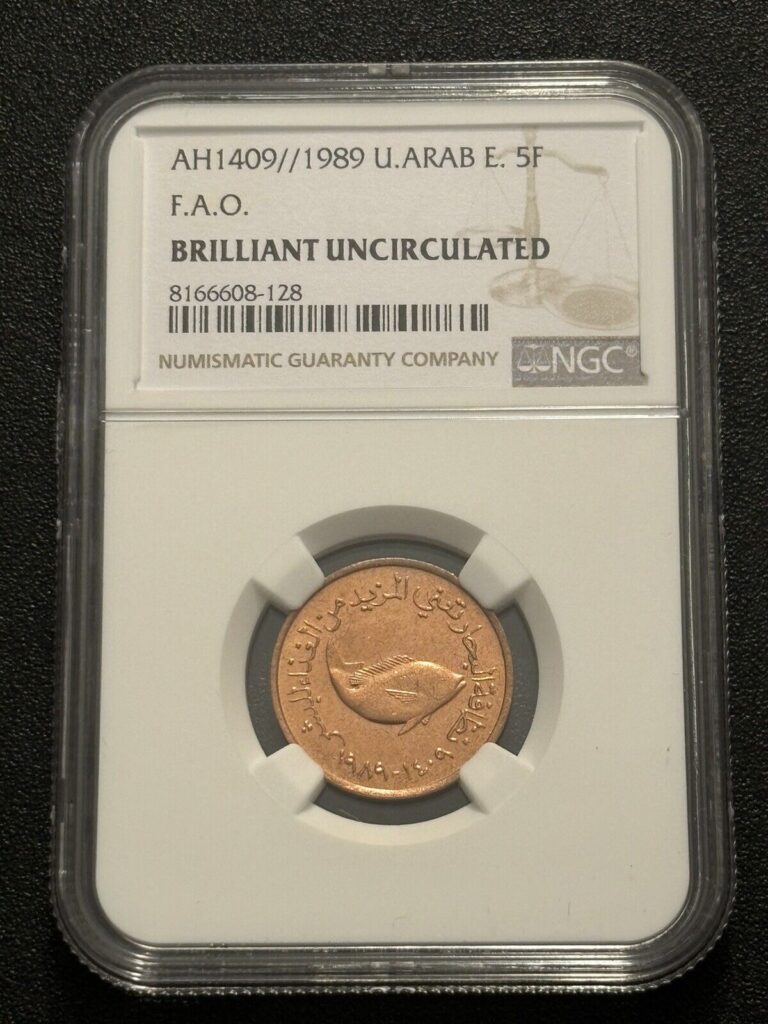 Read more about the article United Arab Emirates 5 Fils F.A.O. 1409 / 1989 NGC BU Fish World/Foreign Coin🐠