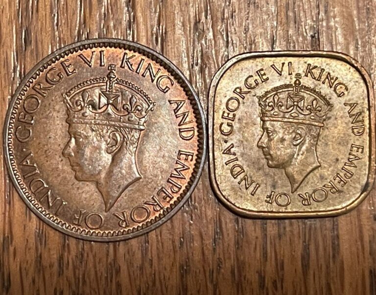 Read more about the article Lot of 2 Ceylon (now Sri Lanka) Coins  1945  1 Cent and 5 Cents