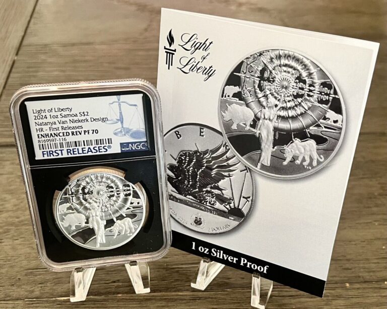 Read more about the article 2024 Samoa $2 1oz Silver NGC PF70 Enhanced Reverse Proof Light of Liberty Coin