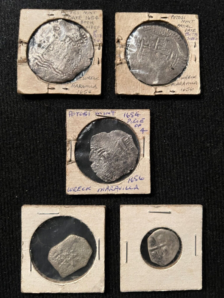 Read more about the article 1656 Maravillas Shipwreck Coins 8 4 2  Reales Grade 3+Potosi Mint “P” Bolivia